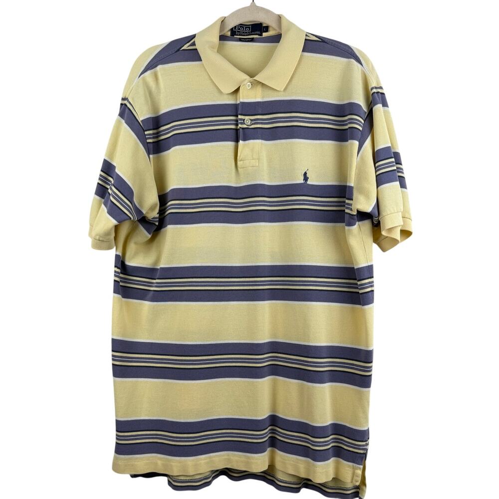 Polo Ralph Lauren Yellow Striped Polo Shirt Large Classic Cotton